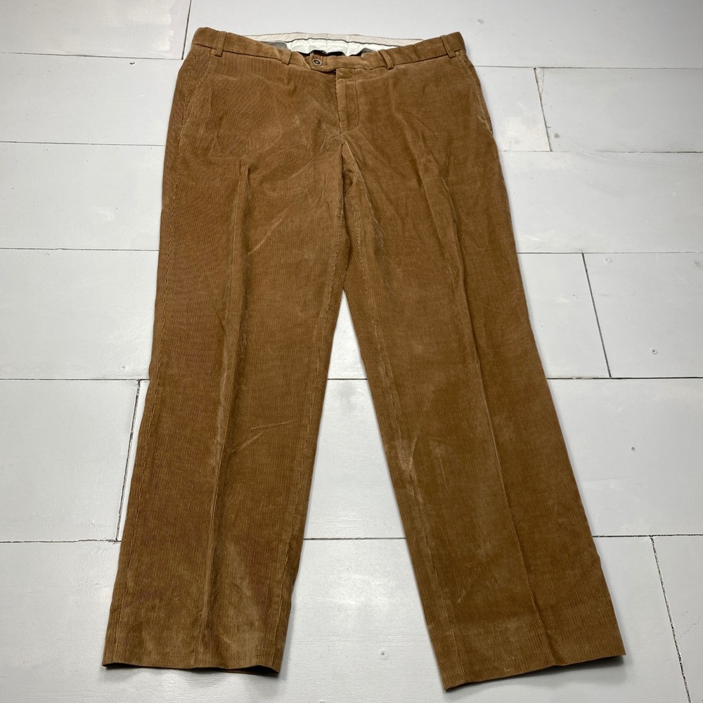 Hiltl Corduroy Trousers Mens 37x30 Brown Fine Wale Flat Front Casual Pants